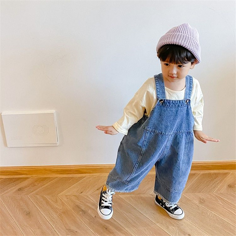 Baby Overall Denim - 아동용 루즈한 와이드 레그 팬츠, 데님