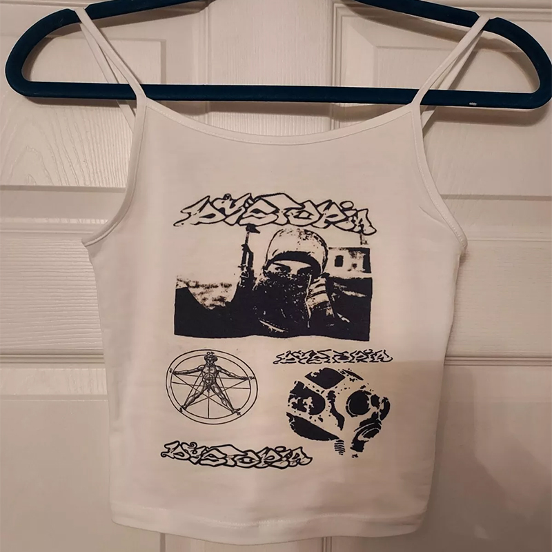 여성용 민소매 고딕 펑크 프린트 크롭탑, 섹시한 패션, - Baby Y2K Clothing 리뷰 및 가격